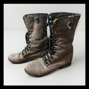 Steve Madden Chevie Combat Boots 9.5 Gray Leather Aztec Lining